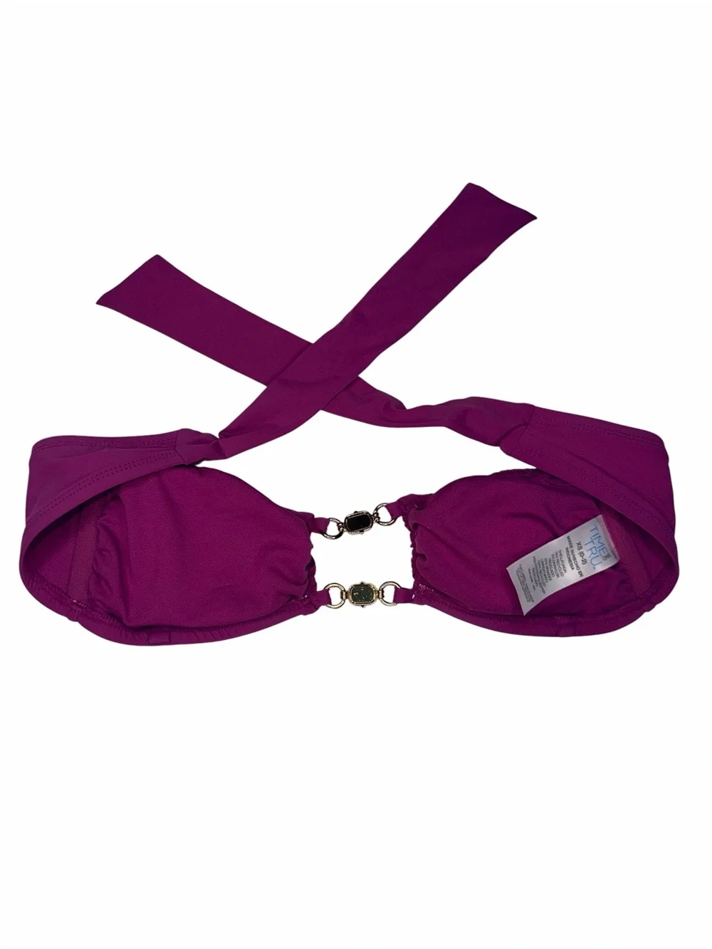 Time and Tru Magenta Gold Ring Bandeau Bikini Top XS 0-2